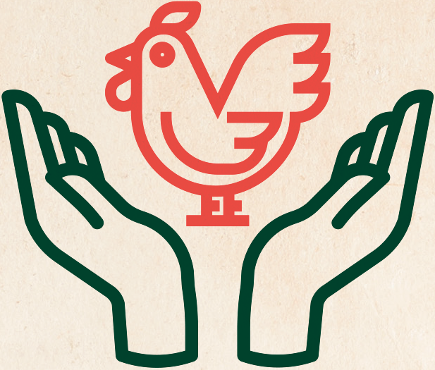 Illustration de deux mains qui tiennent un poulet halal