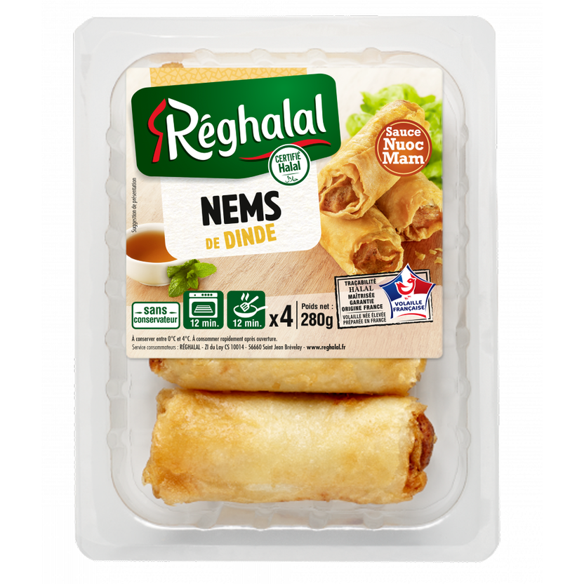 Packaging mini nems de dinde halal origine France - Réghalal