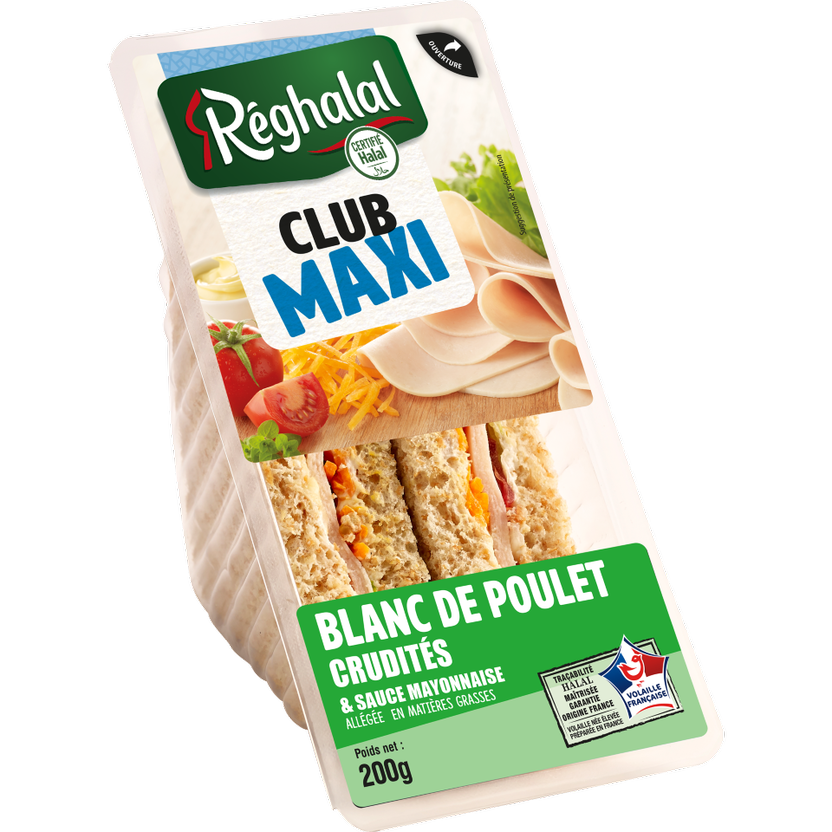 Packaging club maxi blanc de poulet crudités halal origine France - réghalal