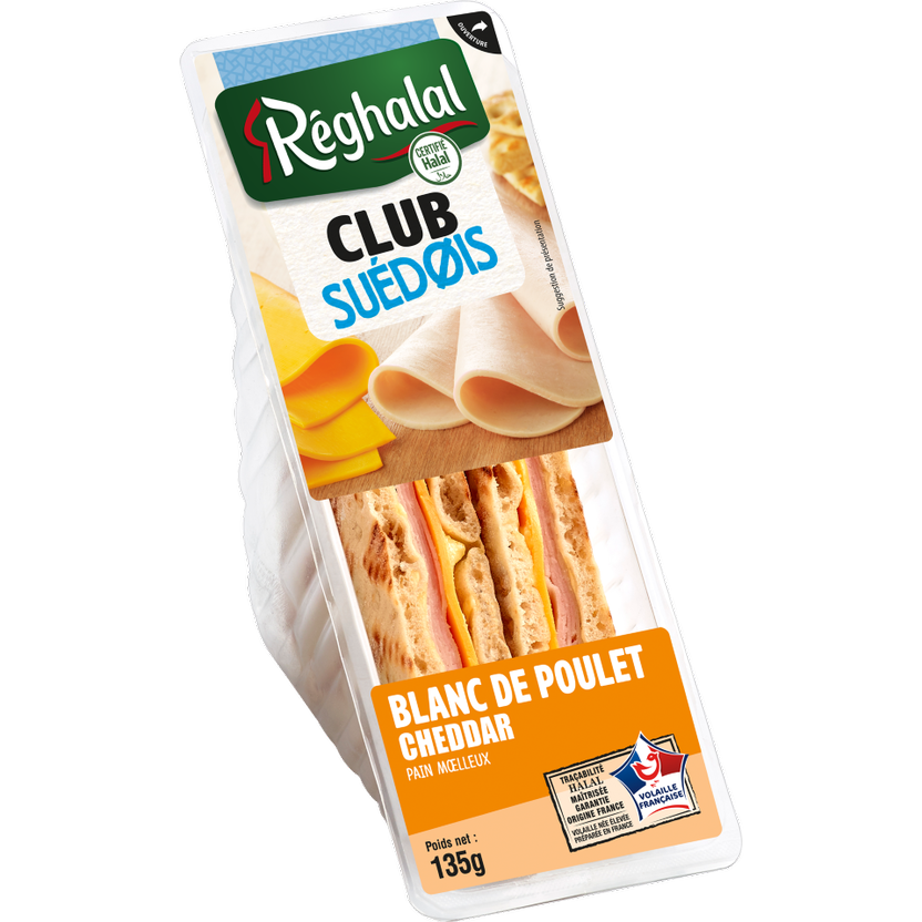 Packaging club suédois blanc de poulet cheddar halal origine France - réghalal