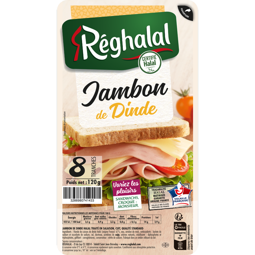Jambon de dinde 8 Tranche halal Reghalal packaging