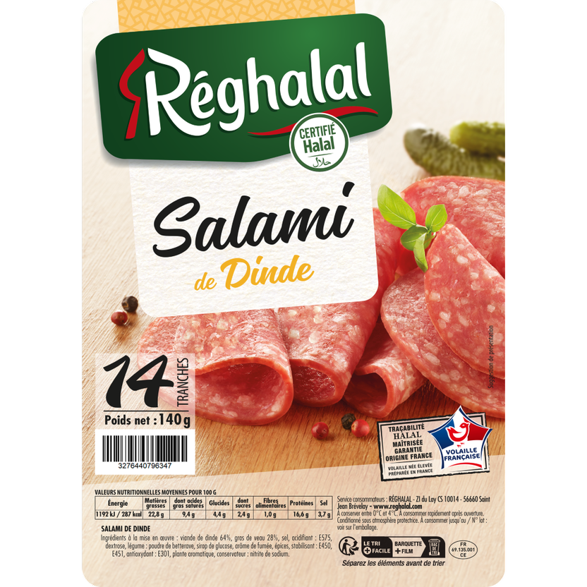 Packaging salami de dinde réghalal 14 tranches