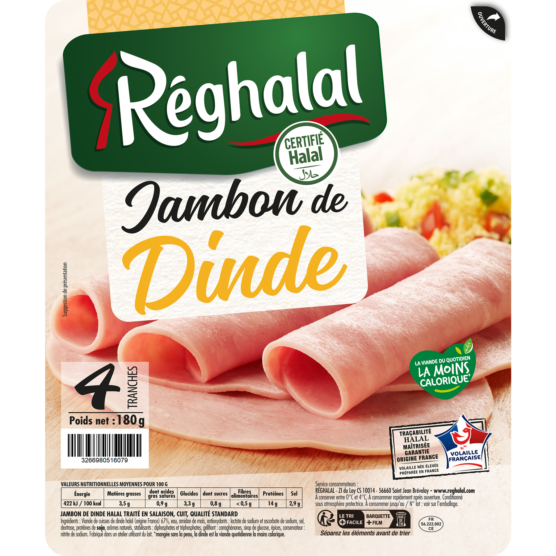 Jambon de dinde 4 Tranche halals Reghalal packaging